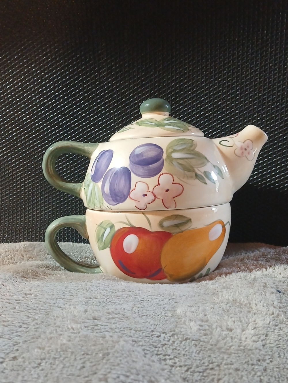 Vintage Fruit Tea for One Teapot and Cup Set
